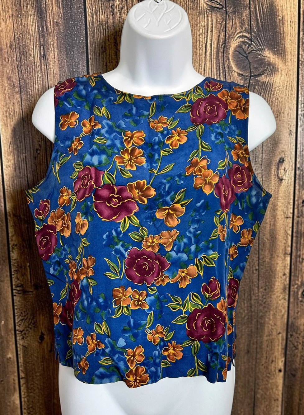 Vintage Jennifer Moore Floral Blouse Sz 4 Petite 100% Silk Sleeveless Buttons